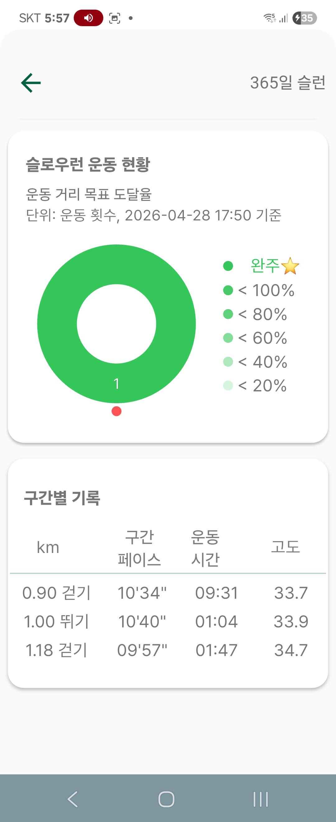 운동 결과-구간